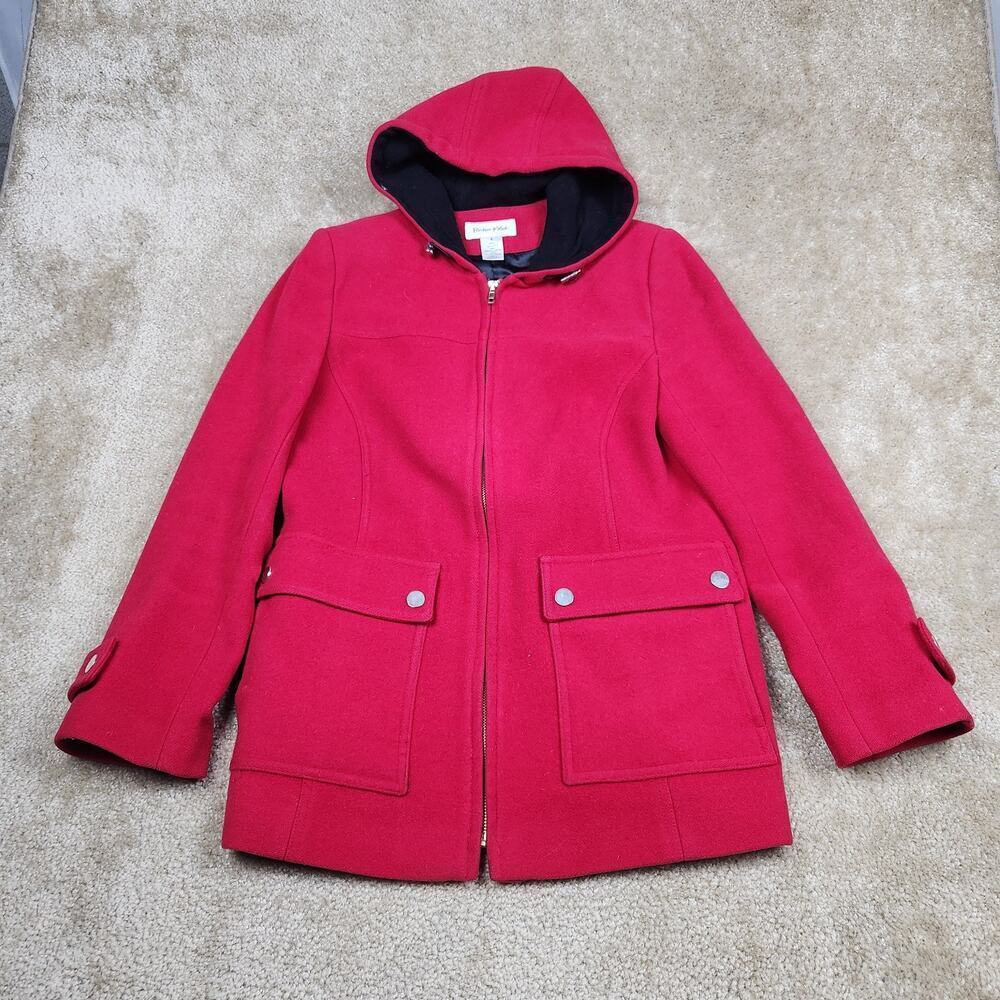 Preston & York Red Hooded 100% Wool Front Zip Coat Size 6